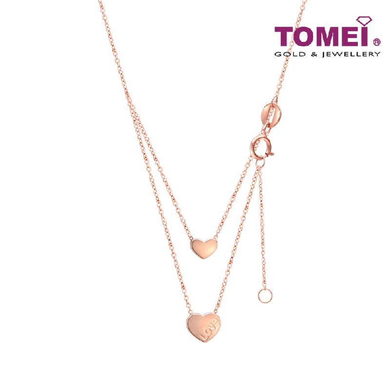 Women’s engraved pendant necklaces-TOMEI Rouge Collection, Dwi-Love Double Layer Necklace Rose Gold 750