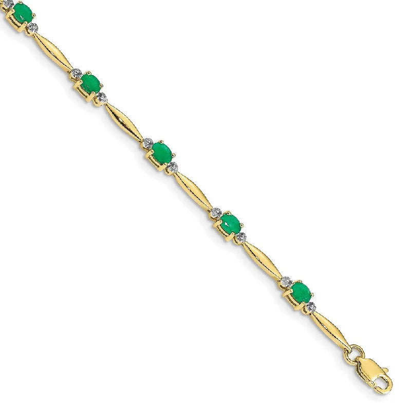 Women’s mixed metal bracelets-10k Diamond and Oval Emerald Bracelet-WBC-BM4484-EM-001-1YA