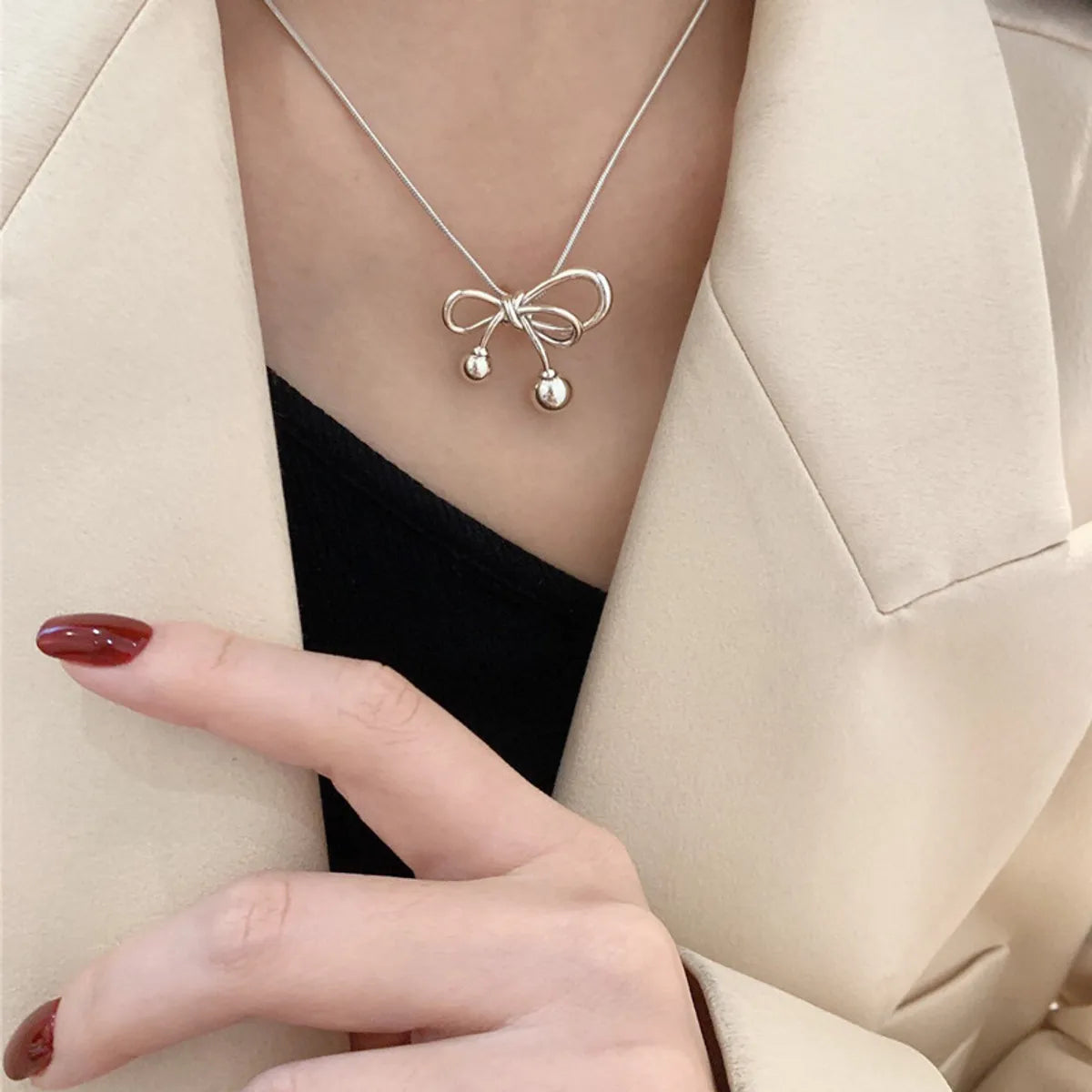 Women’s delicate pendant necklaces-Stainless Steel Gold Plated Casual Simple Style Bow Knot Plating Pendant Necklace