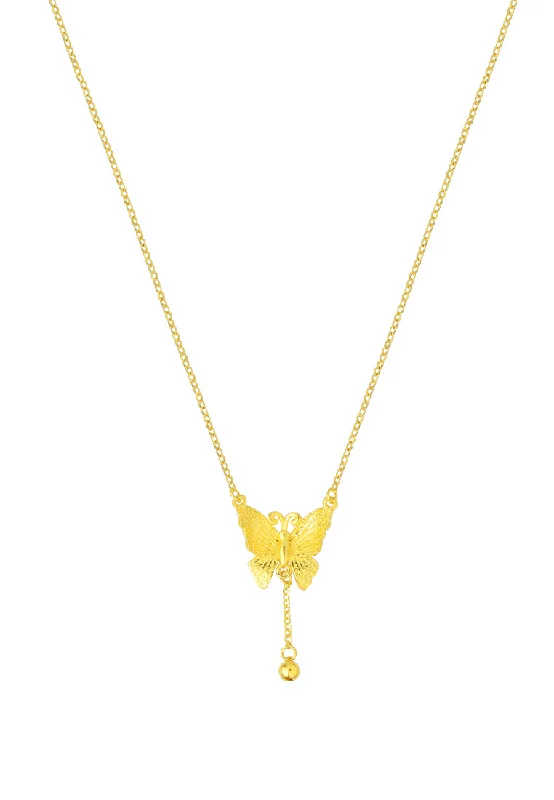 Women’s sterling silver necklaces-TOMEI XIFU Majestic Butterfly Necklace, Yellow Gold 999