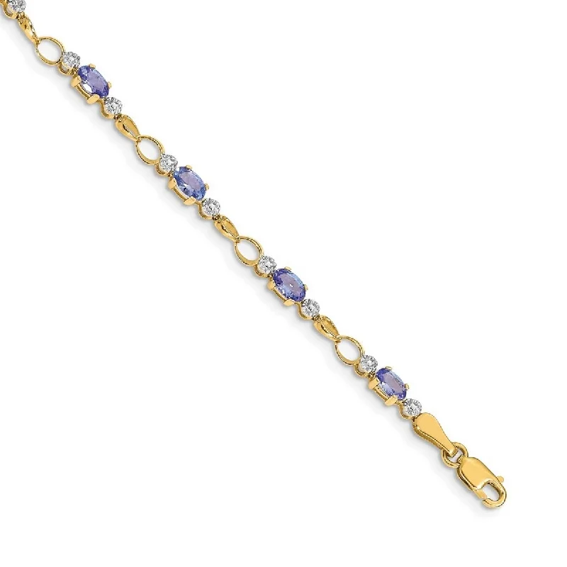 Women’s designer bracelets-Women’s designer bracelets-Curata 14k Open link Diamond Tanzanite Bracelet