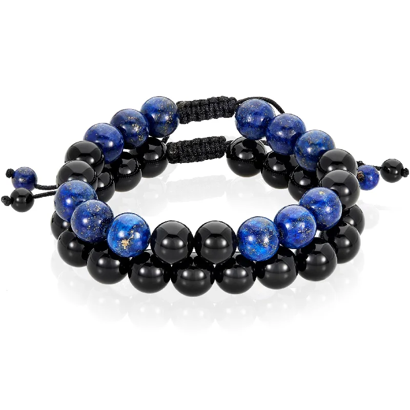 Women’s friendship bracelets-Women’s friendship bracelets-Men's Lapis Lazuli and Onyx Stone Adjustable Bracelet Set