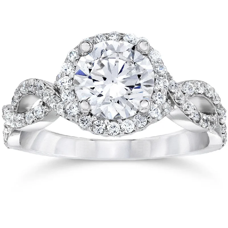 Women’s art deco engagement rings-14k White Gold 2 1/4ct TDW Halo Round Clarity Enhanced Diamond Engagement Ring