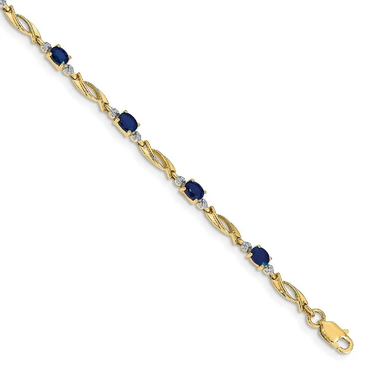 Women’s casual bracelets-Women’s casual bracelets-Curata 14k Diamond and Sapphire Oval Bracelet