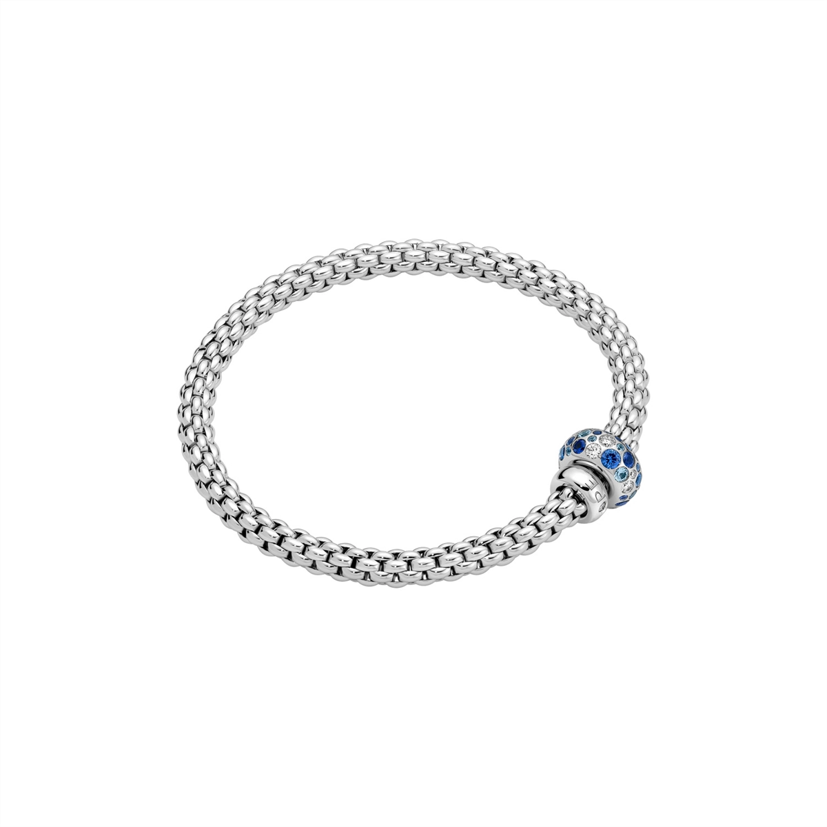 Women’s enamel bracelets-Fope 18K White Gold Bubble Collection Sapphire and Diamond Bracelet, Medium Size