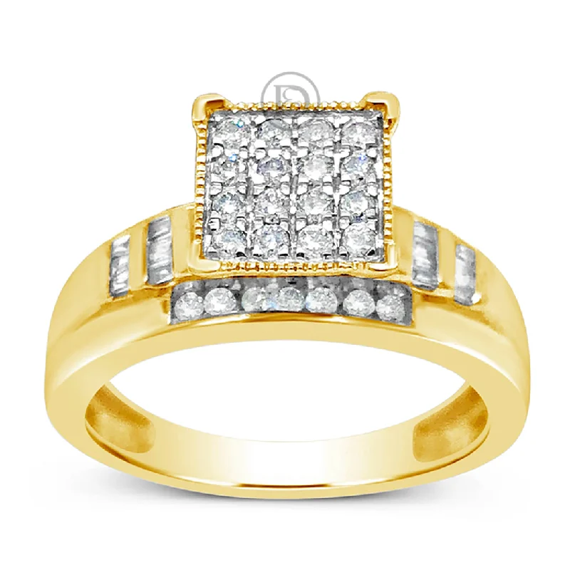 Women’s vintage-style engagement rings-Diamond Halo Engagement Ring .50 CTW 10K Yellow Gold Bridal Set