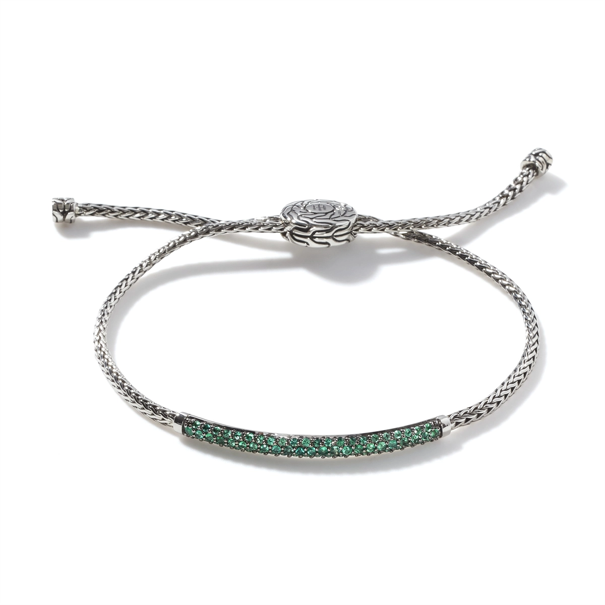 Women’s cuff bangles-John Hardy Classic Chain Sterling Silver Mini Pull Through Bracelet with Emerald