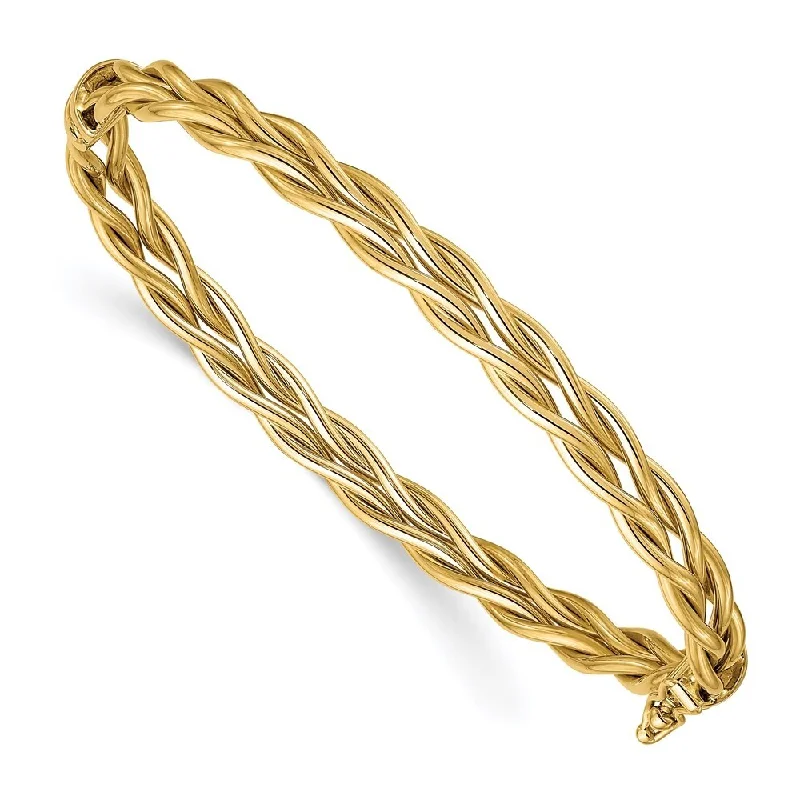 Women’s cuff bangles-14k Yellow Gold 7.28mm Weaved Hinged Bangle Bracelet, 7"