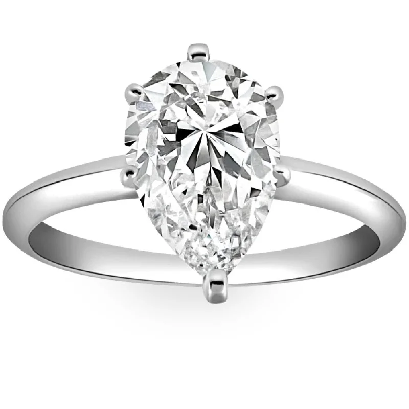 Women’s cushion halo engagement rings-3CT Platinum Pear Shaped Diamond 6-Prong Solitaire Engagement Ring Lab Grown