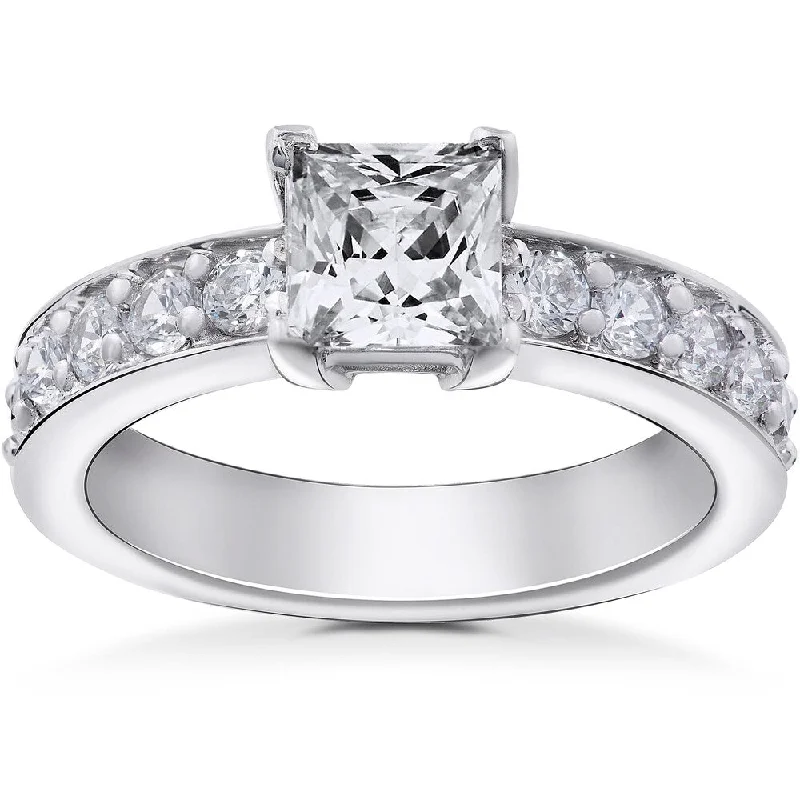 Women’s large gemstone engagement rings-14k White Gold 2 ct TDW Princess Cut Clarity Enhanced Diamond Engagement Ring