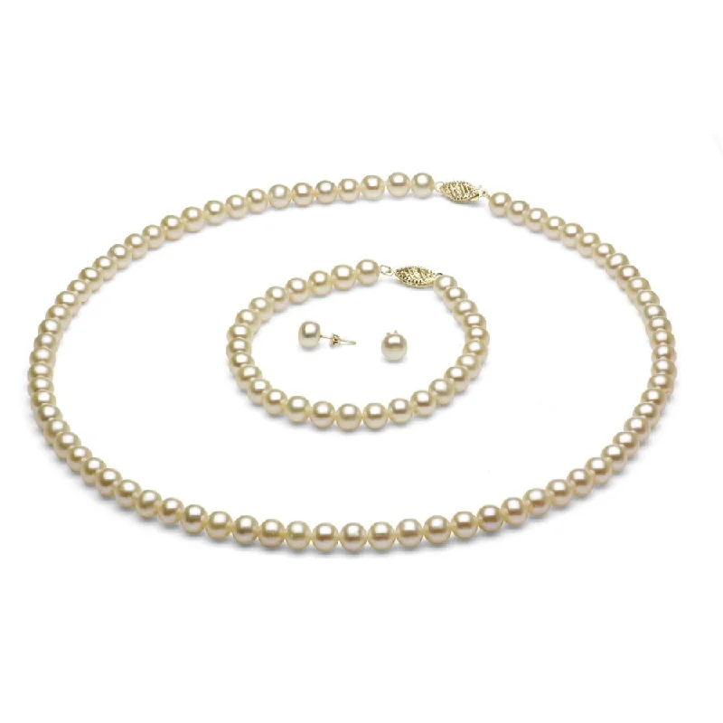 Women’s designer bracelets-Women’s designer bracelets-DaVonna 14k Gold 6-7 mm White Freshwater Pearl Necklace Bracelet and Earring Set