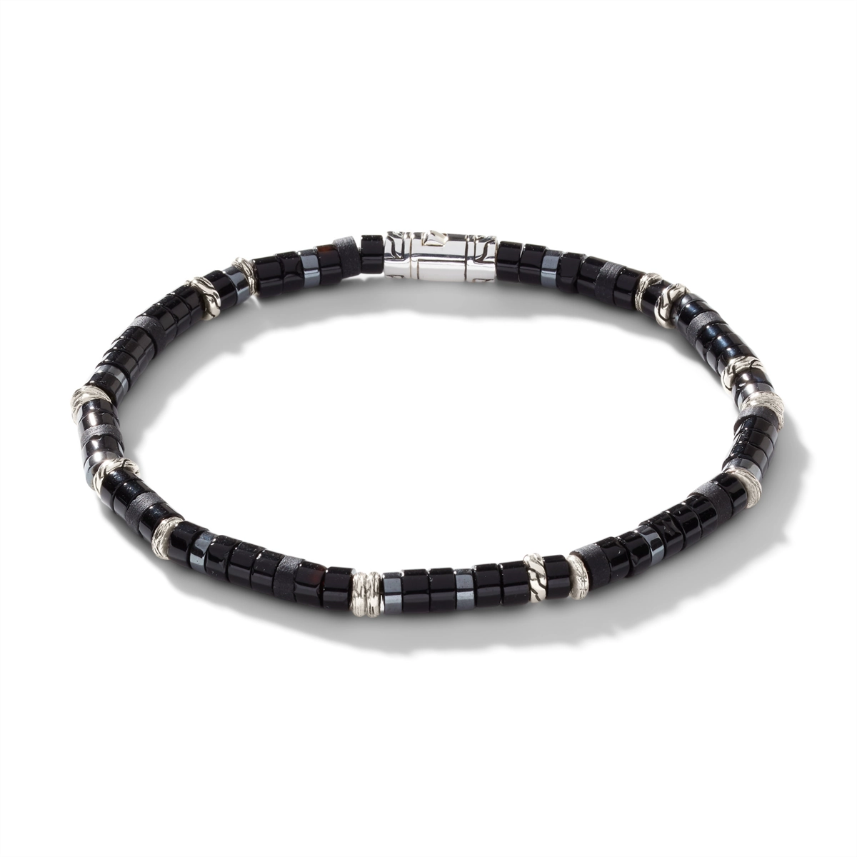 Women’s charm bangles-John Hardy Heishi Silver Bracelet with Treated Black Onyx and Hematite Beads