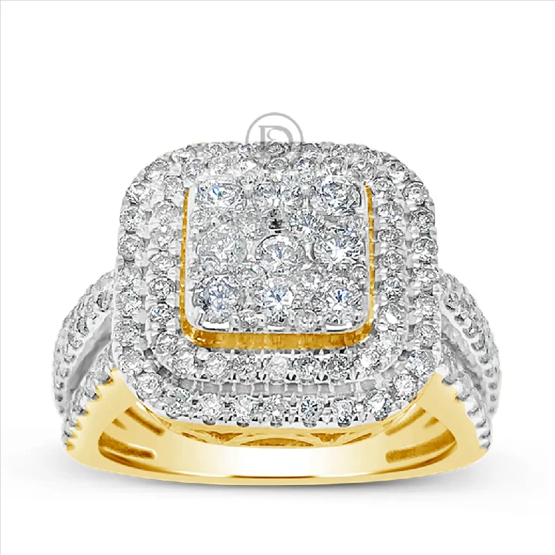 Women’s oval diamond engagement rings-Diamond Halo Engagement Ring 1.50 CTW Round Cut 10K Yellow Gold