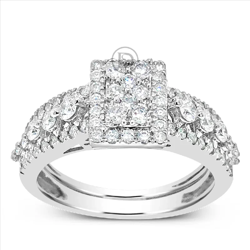 Women’s color stone engagement rings-Diamond Halo Engagement Ring 1 CTW Round Cut 14K White Gold