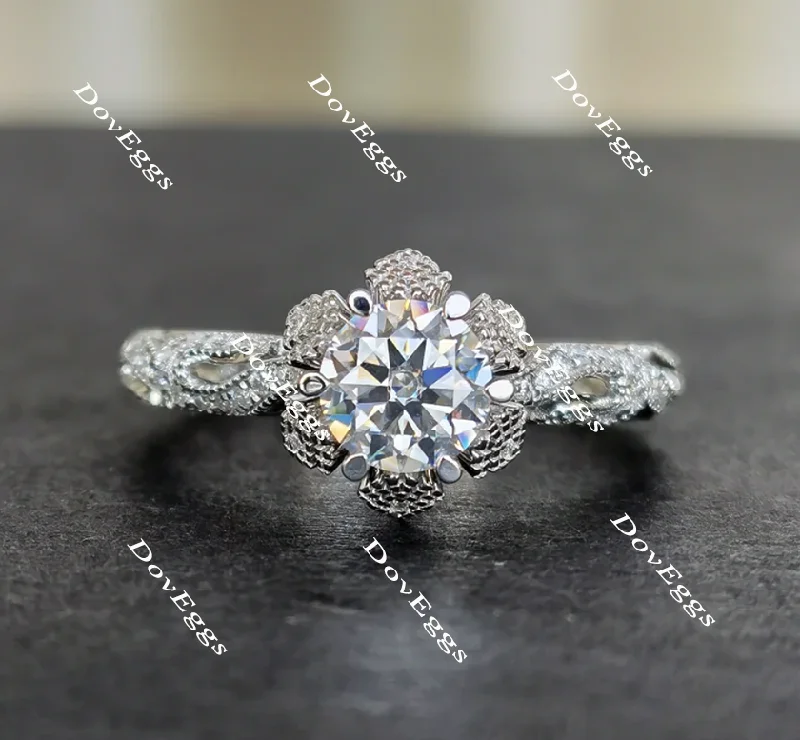 Women’s platinum solitaire engagement rings-doveggs round snow flake moissanite engagement ring