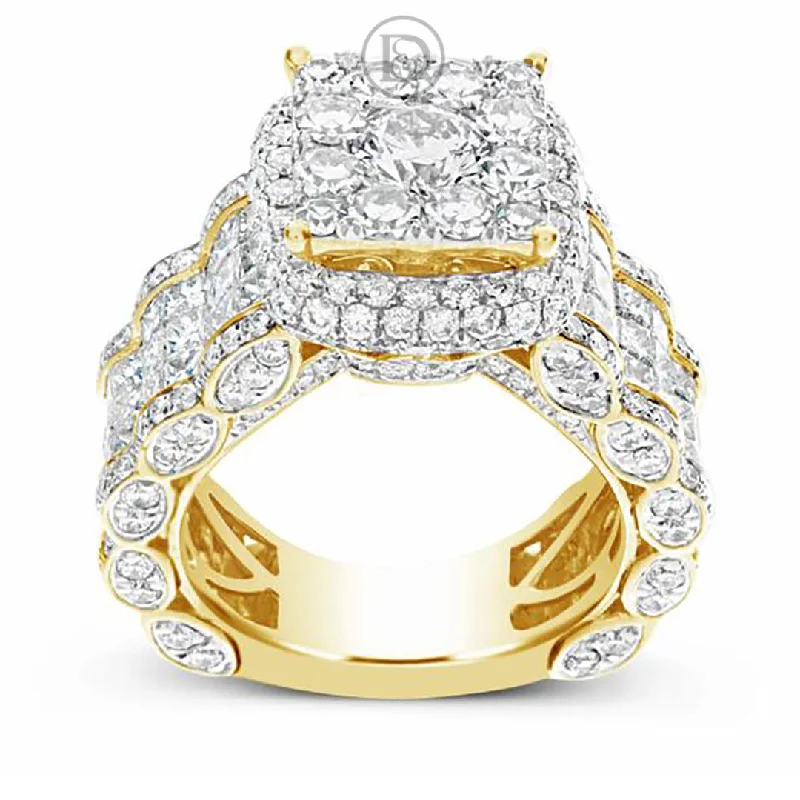 Women’s solitaire engagement rings with a twist-Diamond Halo Engagement Ring 6.65 CTW Round w/ Princess Cut 14K Yellow Gold