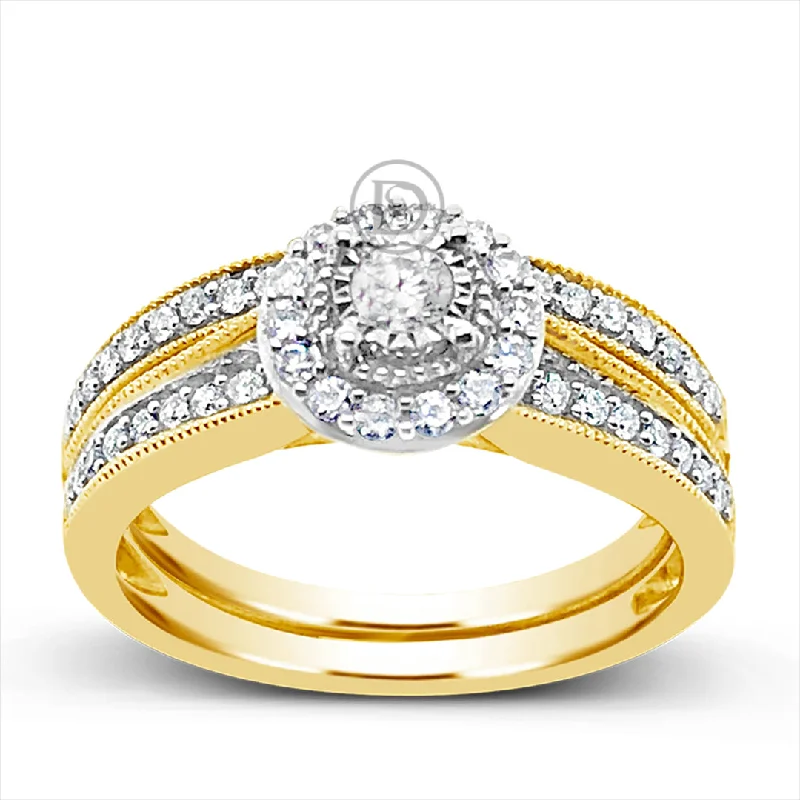 Women’s simple engagement rings-Diamond Halo Engagement Ring .50 CTW  Round Cut 14K Yellow Gold