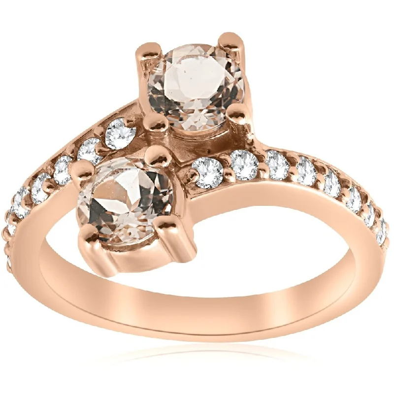 Women’s custom engagement rings-Pompeii3 14K Rose Gold 1 1/2 ct TDW Diamond Two Stone Morganite Engagement Ring - White