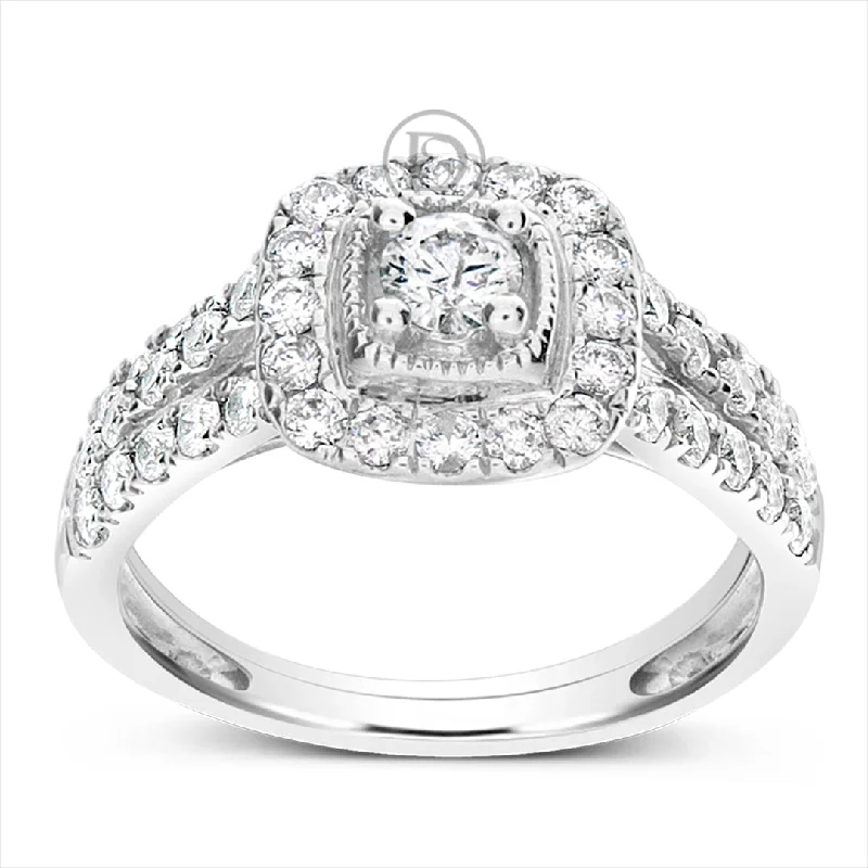 Women’s floral engagement rings-Diamond Halo Engagement Ring 1.20 CTW Round Cut 14K White Gold