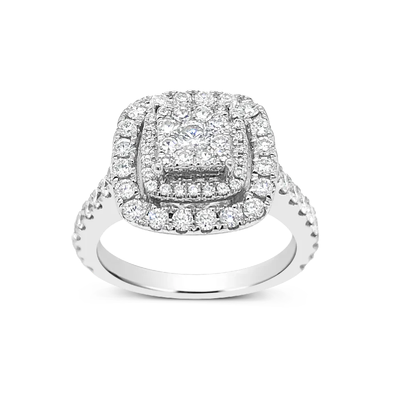 Women’s custom halo engagement rings-Diamond Halo Engagement Ring 1.34 CTW Round Cut 14K White Gold