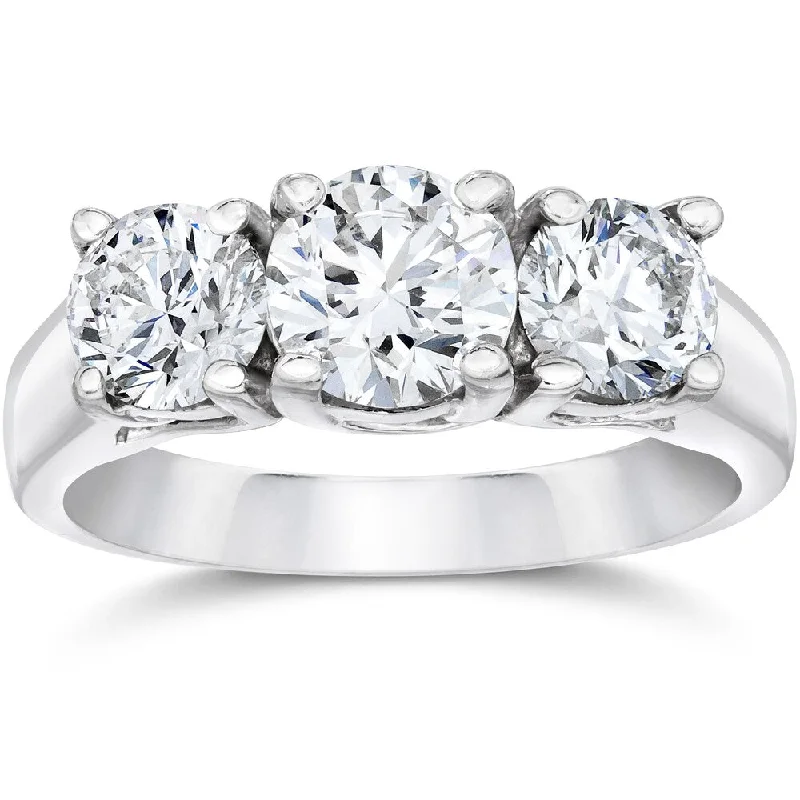 Women’s stacked engagement rings-14k White Gold 1 3/8ct Three Stone Round Cut Lab Grown Diamond Engagement Ring