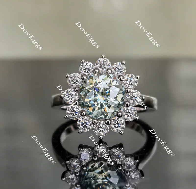 Women’s engagement rings with matching wedding bands-La Reina Portuguese Peacock blue moissanite engagement ring for women