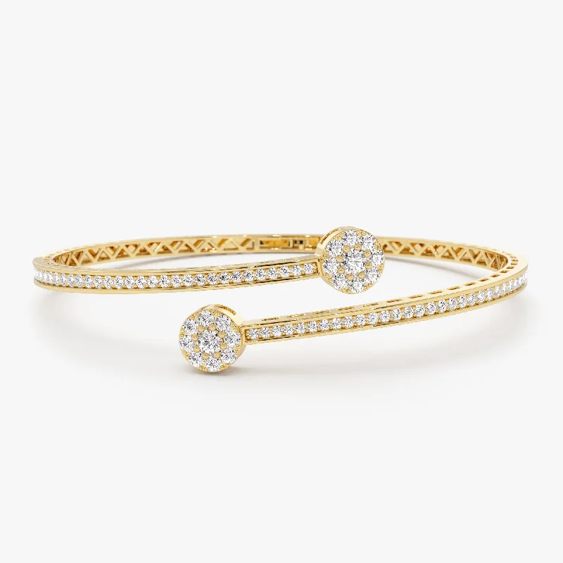 Women’s custom-designed bracelets-Women’s custom-designed bracelets-14k Gold Cross Over Diamond Bangle Bracelet