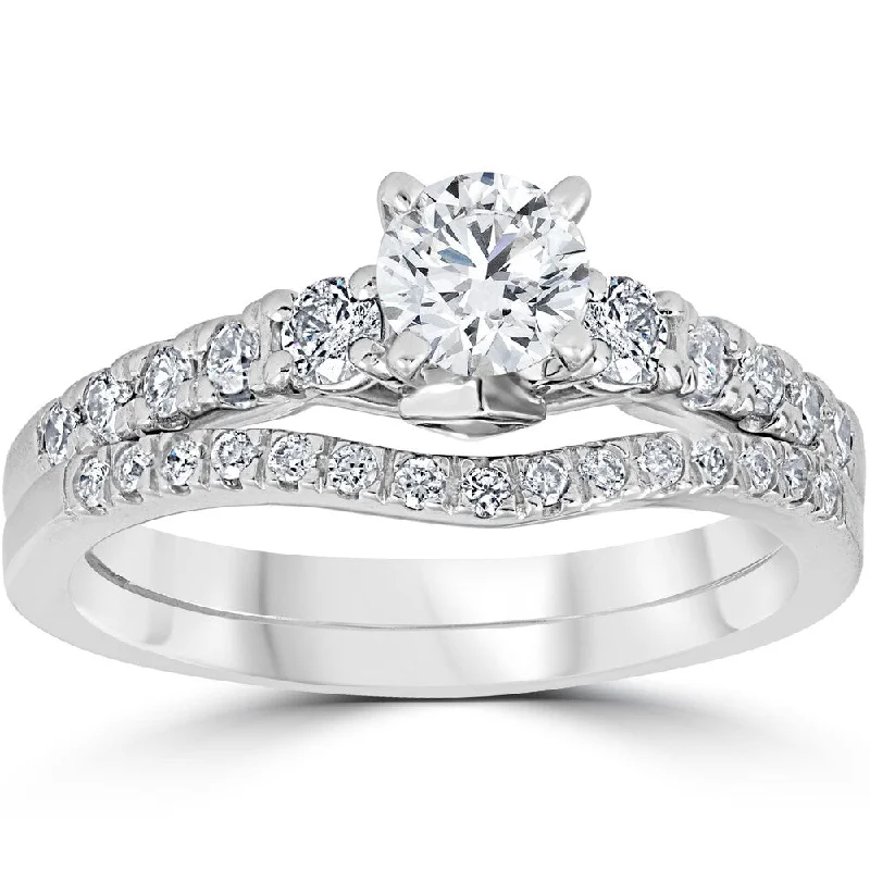 Women’s luxury engagement rings-14K White Gold 1 1/10 cttw Diamond 3-Stone Engagement Matching Wedding Ring Set