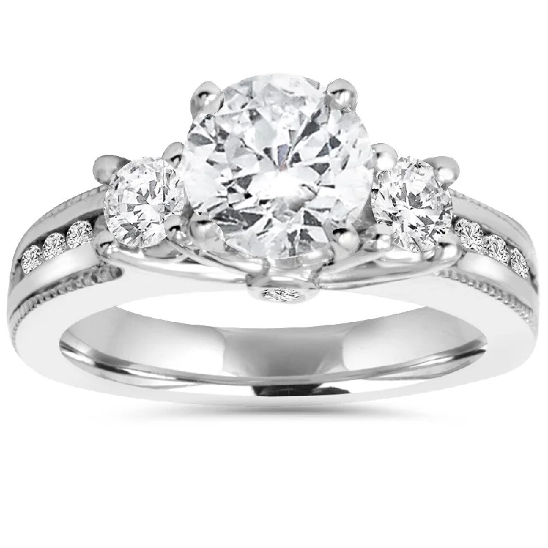 Women’s custom-designed engagement rings-14k White Gold 2 ct TDW Diamond 3-Stone Clarity Enhanced Engagement Ring