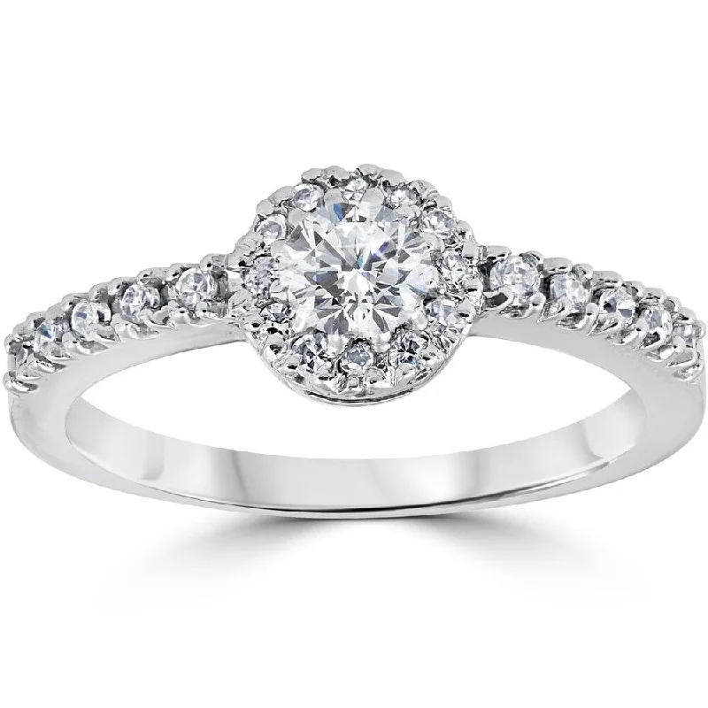 Women’s diamond accent engagement rings-Pompeii3 14k White Gold 3/4 ct TDW Halo Eco Friendly Diamond Lab Grown Engagement Ring - White G-H - White G-H