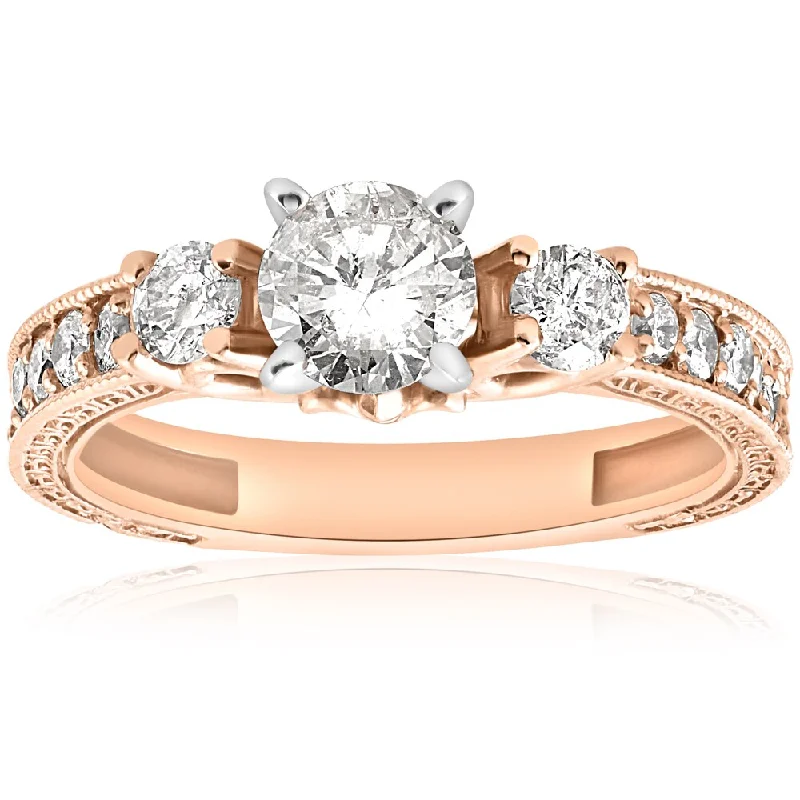 Women’s diamond engagement rings-14k Rose Gold 1ct TDW Diamond Vintage Engagement Hand Engraved Ring (I-J, I2-I3)