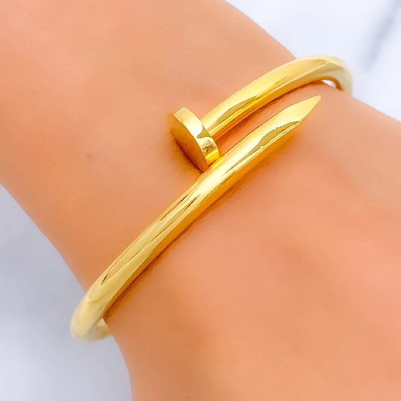 Women’s diamond bangles-Women’s diamond bangles-Attractive 22K Gold Nail Bangle Bracelet