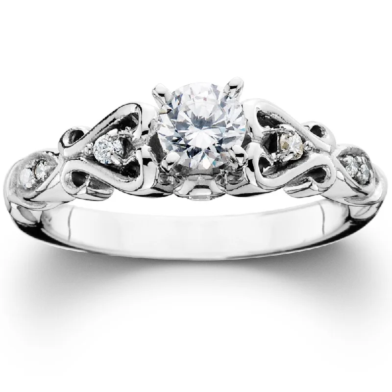 Women’s round engagement rings-14k White Gold 1/ 2ct TDW Vintage Diamond Engagement Ring