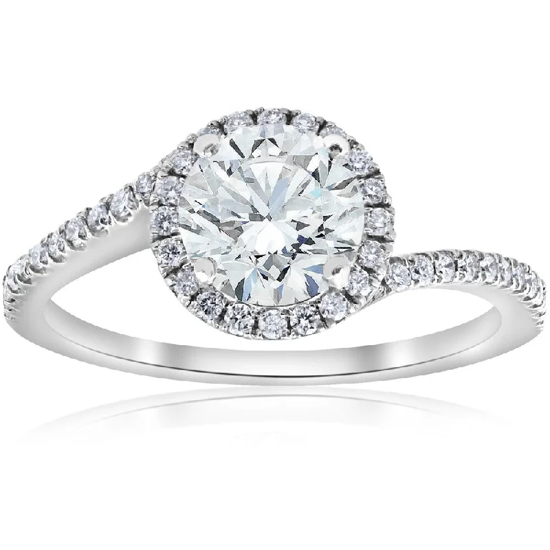 Women’s vintage-style engagement rings-Pompeii3 14k White Gold 1 1/4 TDW Diamond Clarity Enhanced Halo Twist Engagement Ring