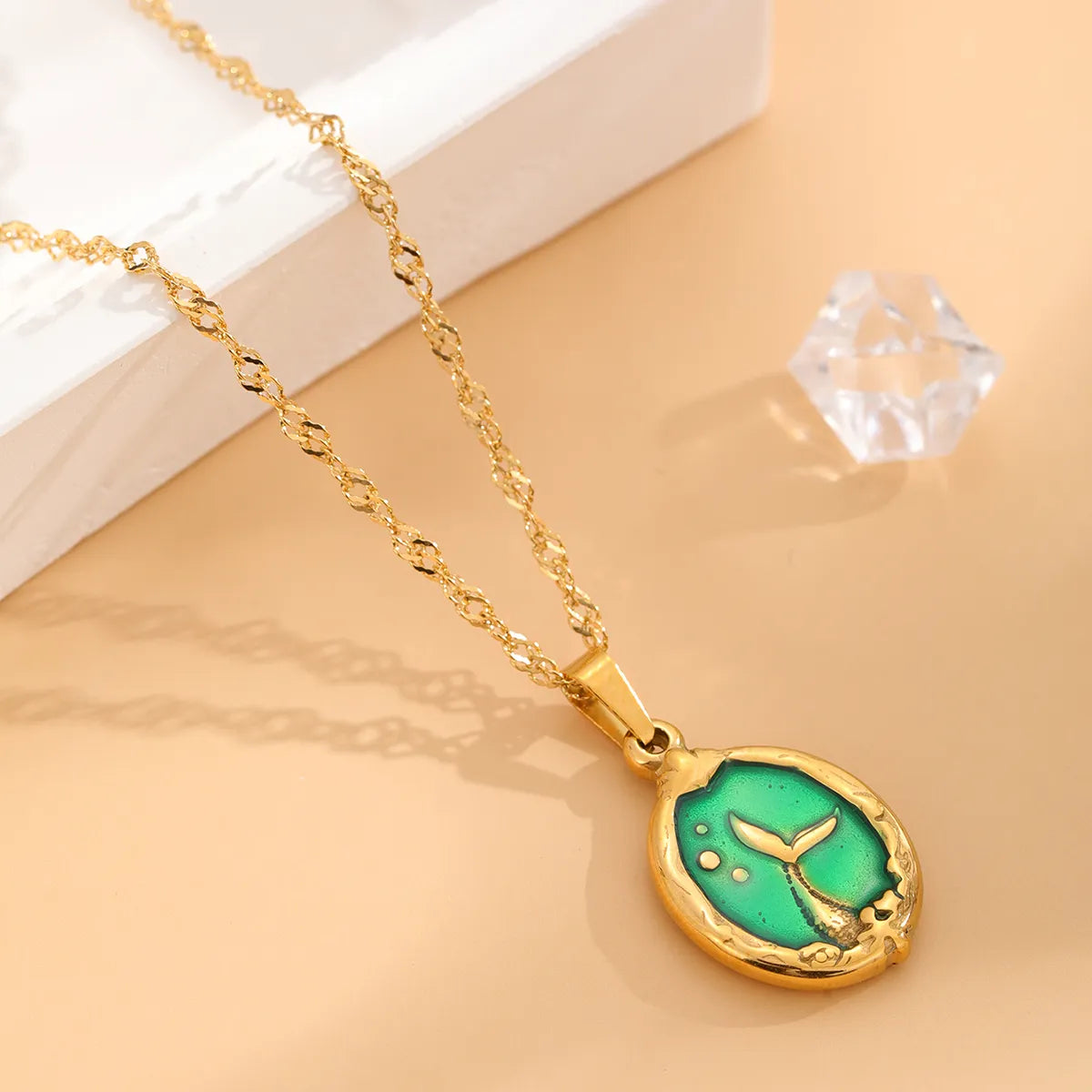 Women’s personalized necklaces-Retro Classic Style Mermaid Titanium Steel Enamel Plating Gold Plated Necklace