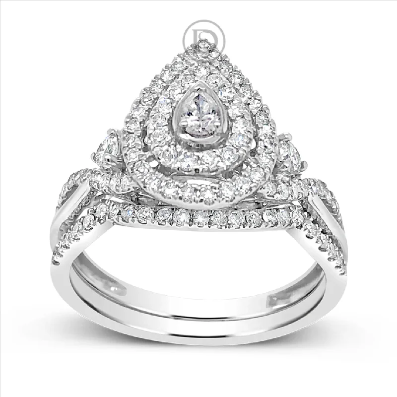 Women’s classic engagement rings-Diamond Halo Engagement Ring .50 CTW Round Cut 14K White Gold