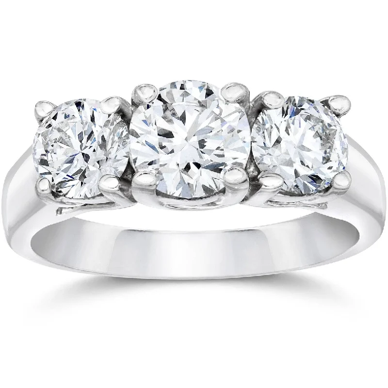 Women’s vintage halo engagement rings-2ct Three Stone Diamond Engagement Ring 14k White Gold