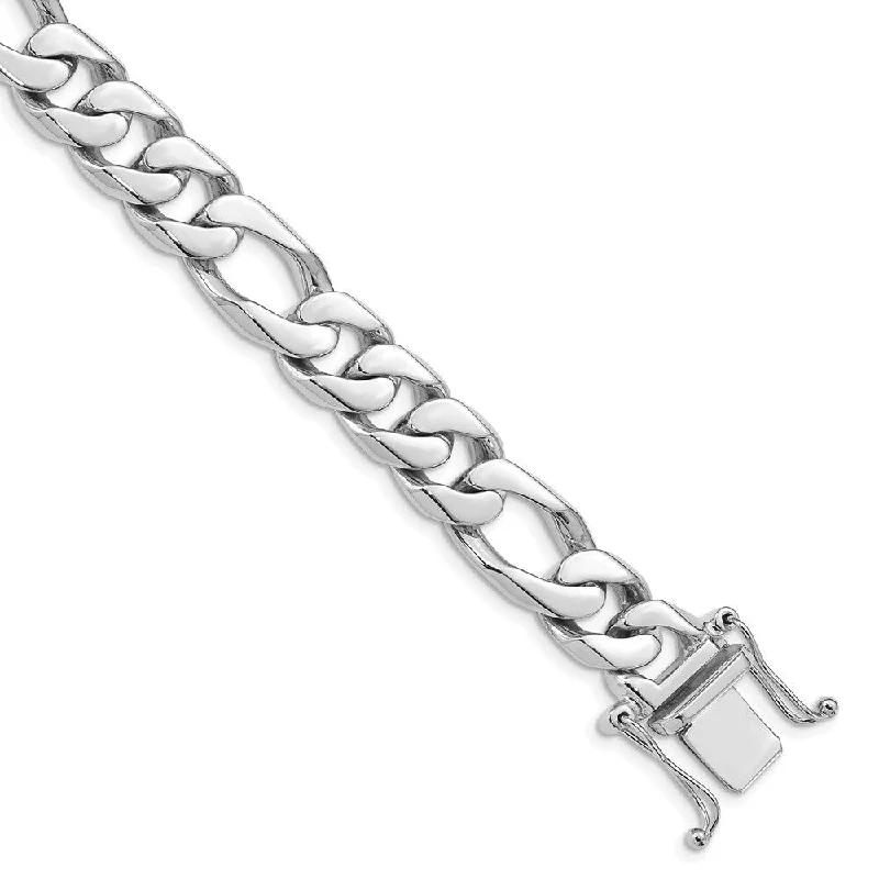 Women’s bohemian bracelets-14k White Gold 10mm Hand-Polished Figaro Link Chain Bracelet, 8"