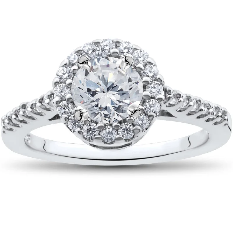 Women’s modern engagement rings-14K White Gold 1 1/2 ct TDW Diamond Clarity Enhanced Halo Engagement Ring