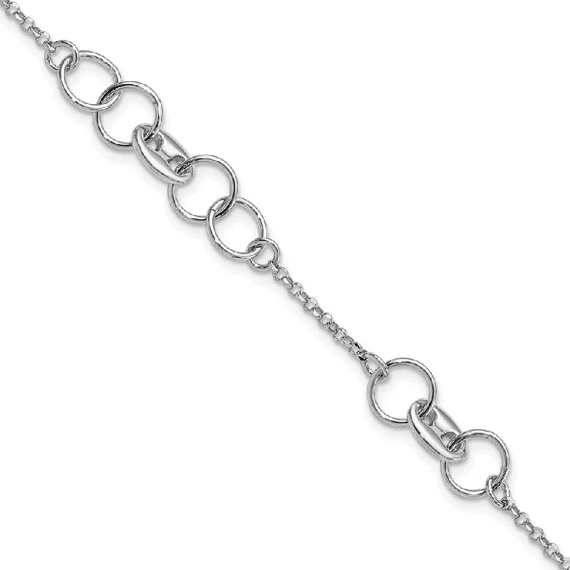 Women’s natural stone bracelets-Women’s natural stone bracelets-925 Sterling Silver Rhodium-plated Fancy Circles Bracelet, 7" w/0.5in Extender