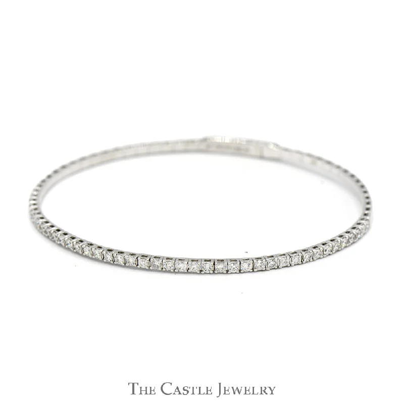 Women’s double-band bracelets-Women’s double-band bracelets-1cttw Lab Grown Diamond Flexible Bangle Tennis Bracelet in 14k White Gold