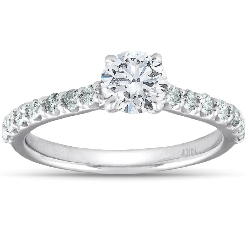 Women’s diamond accent engagement rings-14k White Gold 1 1/4 Ct TDW Round Diamond Engagement Ring with Side Stones