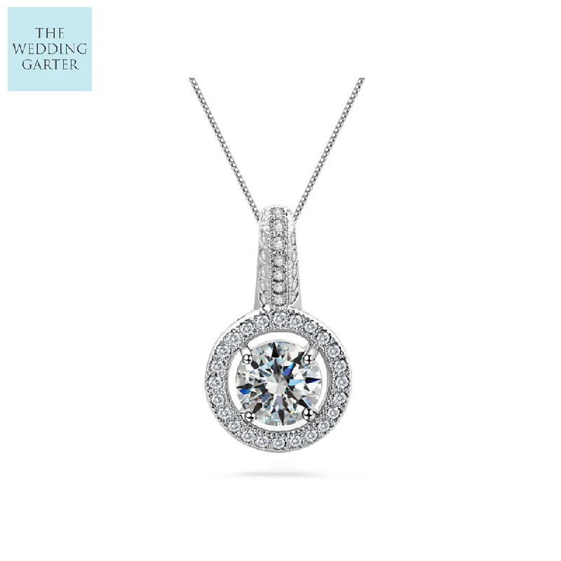 Women’s floral engagement rings-Luxury Cubic Zirconia 925 Sterling Silver Wedding Necklace