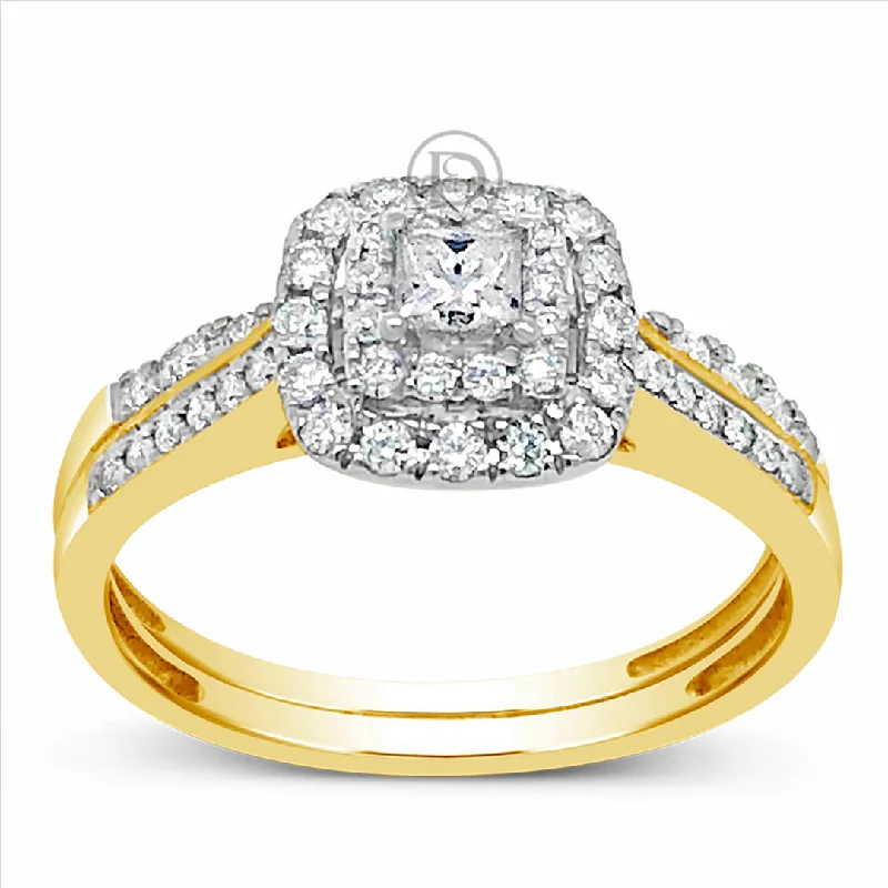 Women’s moissanite engagement rings-Diamond Halo Engagement Ring .50 CTW Round Cut 14K Yellow Gold