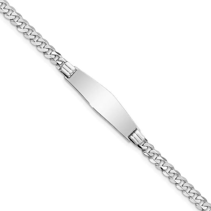 Women’s minimalist bangles-Women’s minimalist bangles-Curata 7.5mm 14k White Gold Engravable Flat Curb Link Soft Diamond Shape ID Bracelet