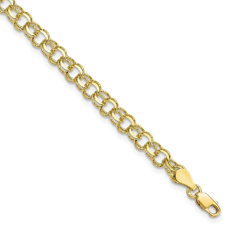 Women’s engraved gold bracelets-10k Solid Double Link Charm Bracelet-WBC-10CH2-7