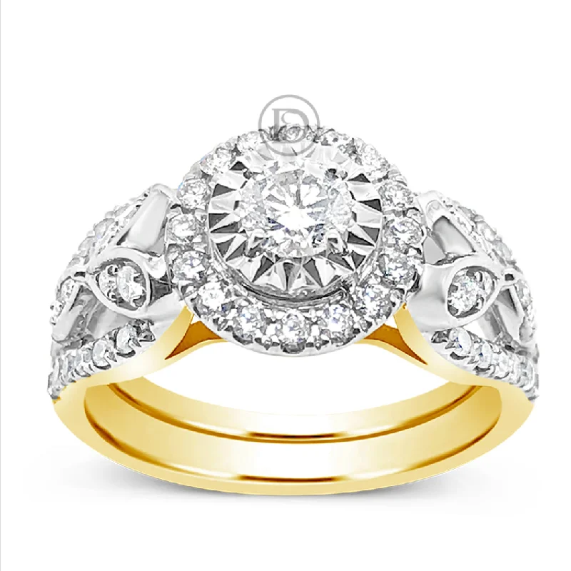 Women’s gold diamond engagement rings-Diamond Halo Engagement Ring 1 CTW Round Cut 14K Yellow Gold