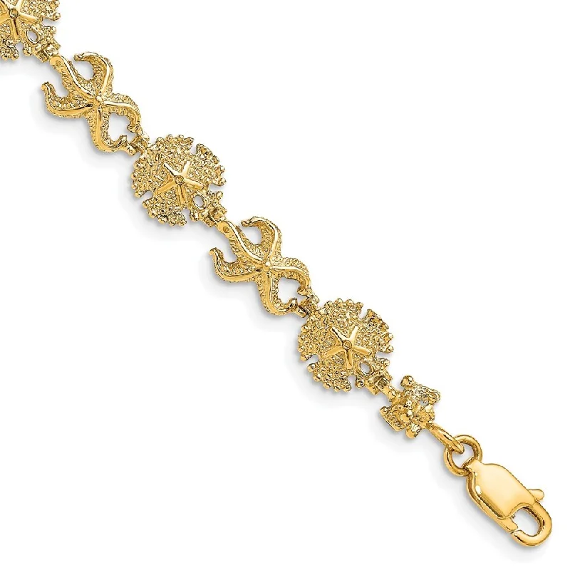 Women’s flexible bracelets-14k Yellow Gold 8.35mm Starfish Sand Dollar Bracelet, 7"