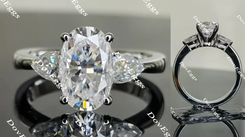 Women’s diamond engagement rings-DovEggs elongated oval three-stone moissanite engagement ring