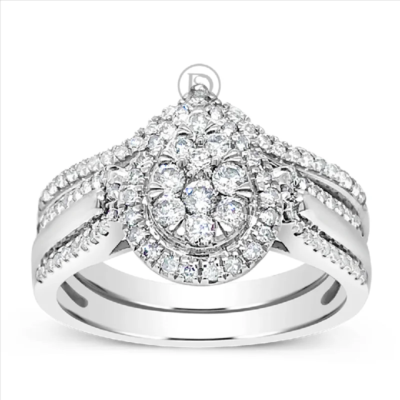 Women’s princess-cut diamond engagement rings-Pear Shapped Diamond Engagement Ring .60 CTW Round Cut 10K White Gold